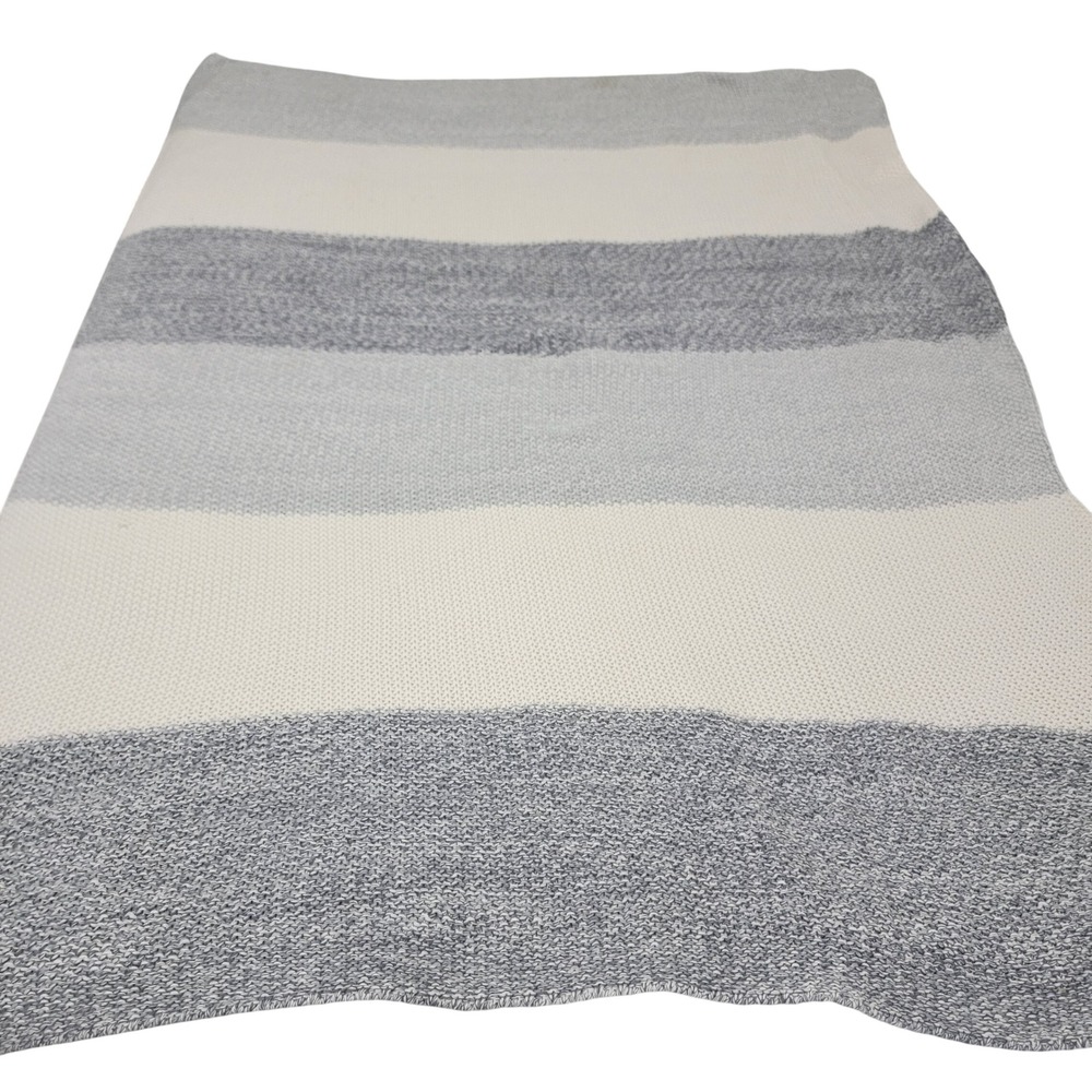Darzzi 100% Cotton Marl Moss Stripe Knitted Throw Blanket Gray and Natural 60x50